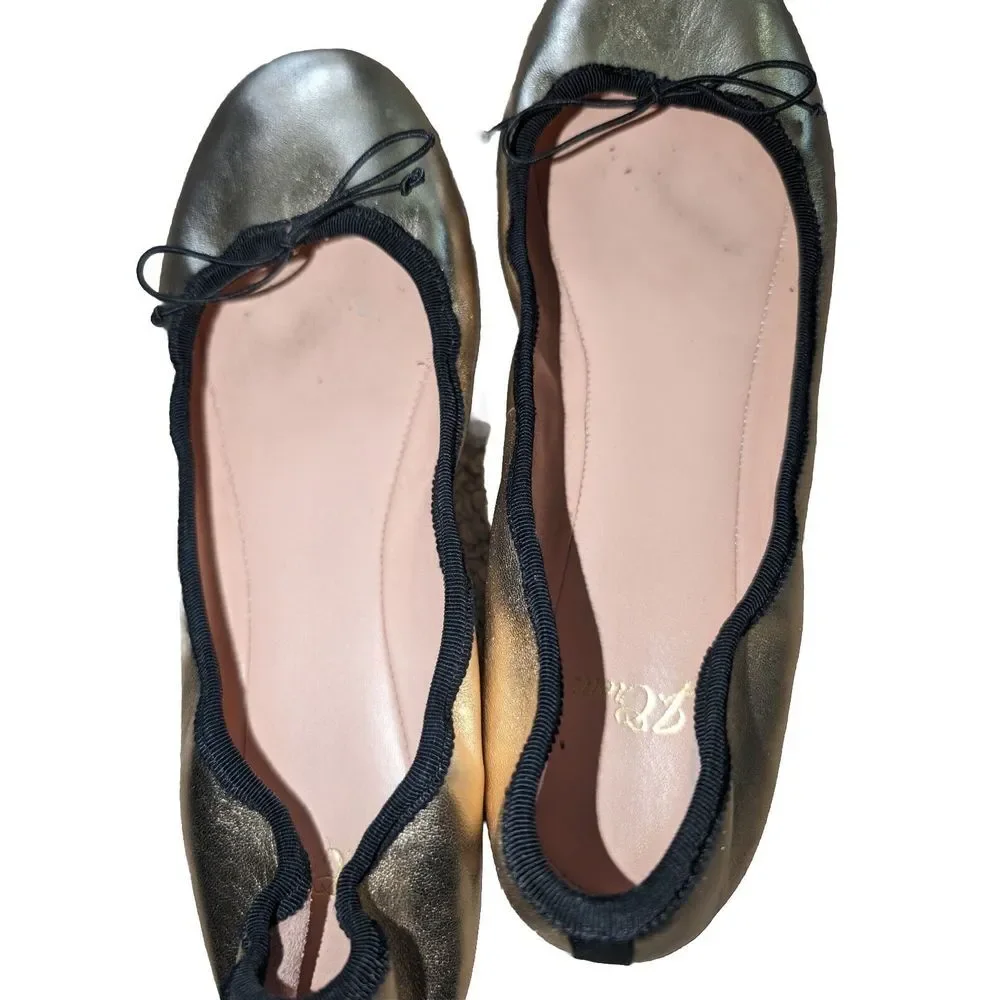 J. Crew Evie Leather Round Toe Ballet Flats 8 Gold Cute